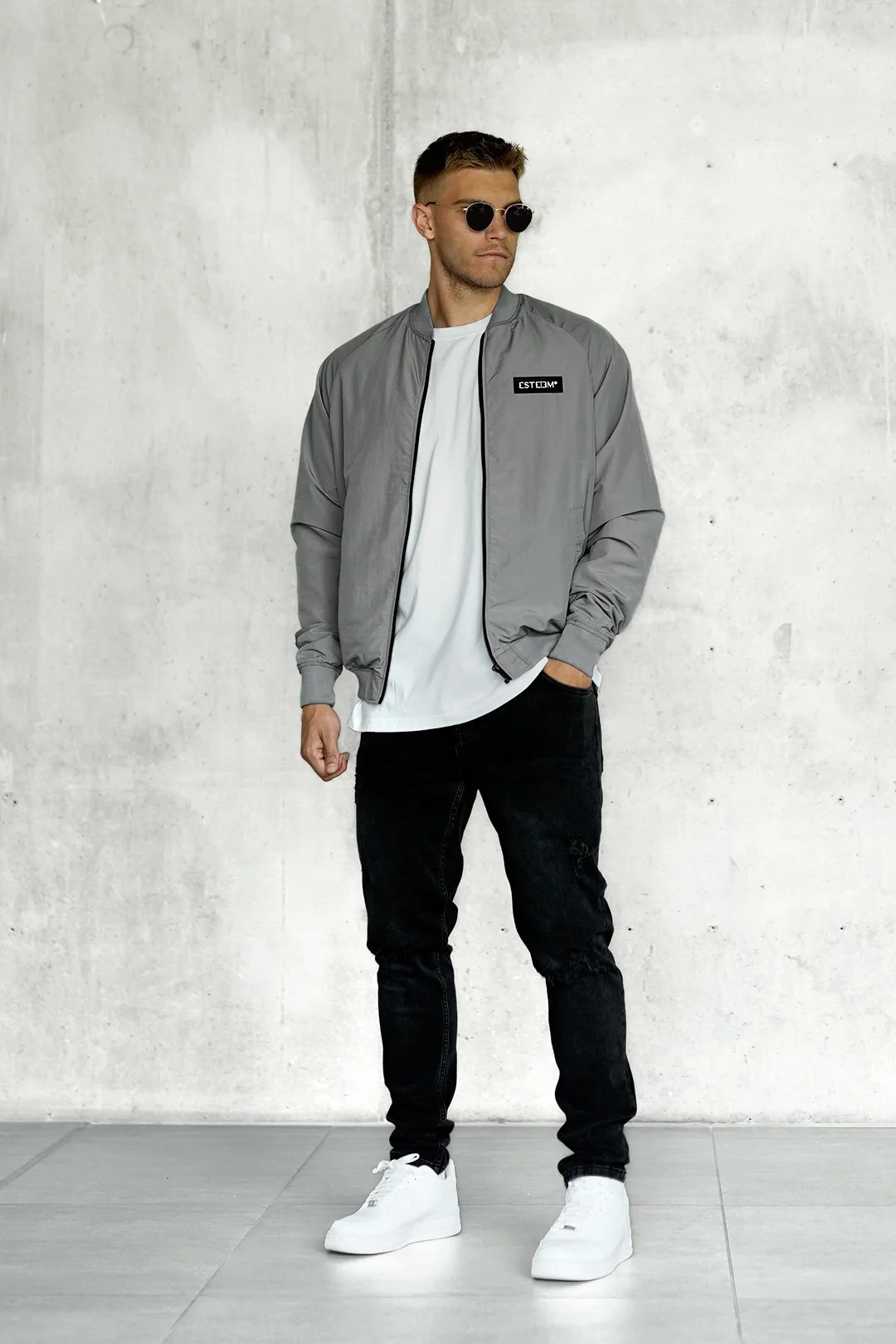 GREY PATCH BOMBER JACKET - Image 3